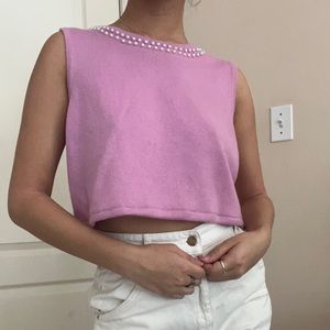 Cropped knitted top with pearl neckline